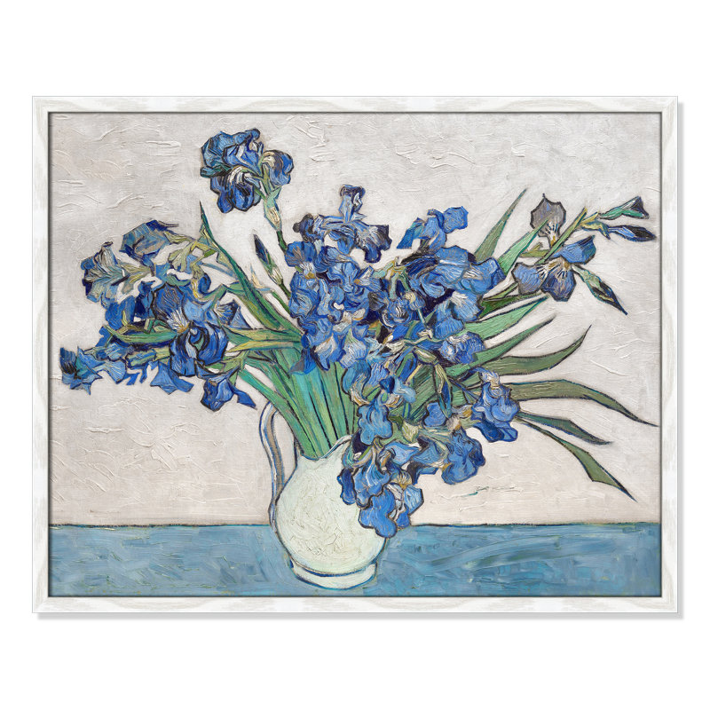 Imprimé iris bleu par Vincent Van Gogh, Cadre blanc mince, H 29,5 po x l 23,5 po, Pas de tapis