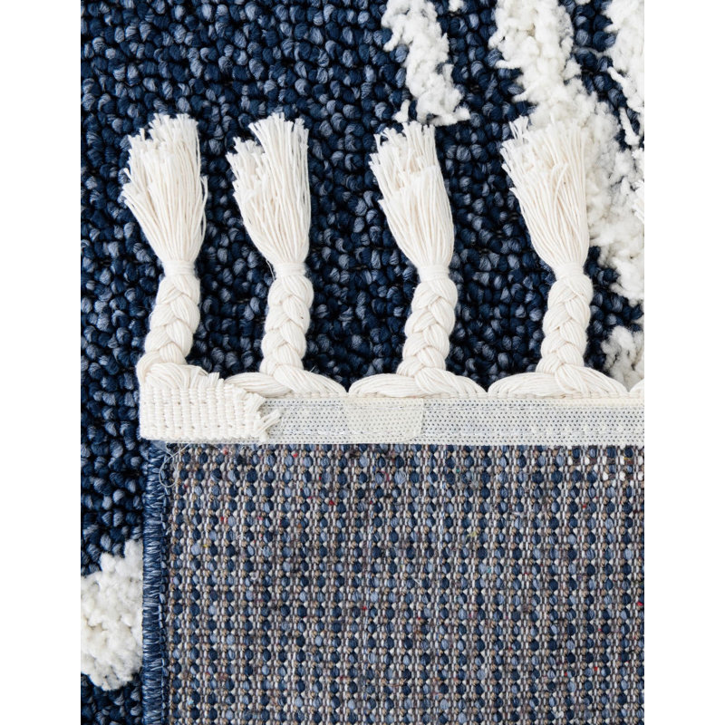 Dimko Blue Geometric Machine Woven Polyester Area Rug, Runner 2' x 4'1"