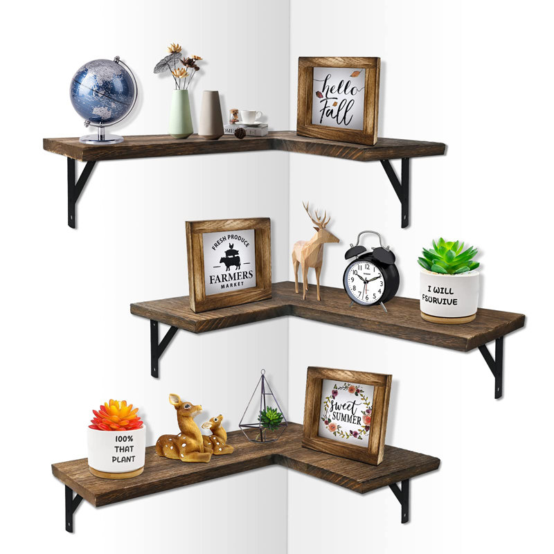 L-Shaped Corner Shelf, Brown