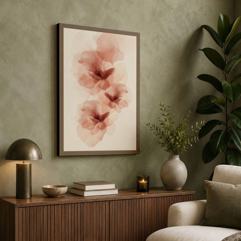Floating Petals Botanical - Wrapped Canvas, 24x16 - 61.0 x 40.6 cm, Teal Border