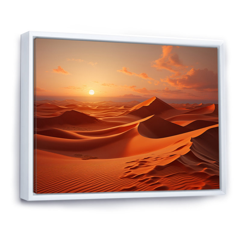 Desert White Dunes Majesty V - paysages, reproduction d'art sur toile, 34" H x 44" W, Cadre flottant blanc