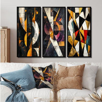 Fragment Abstract Shapes I - Modern Large Wall Art 3 Panels Collection