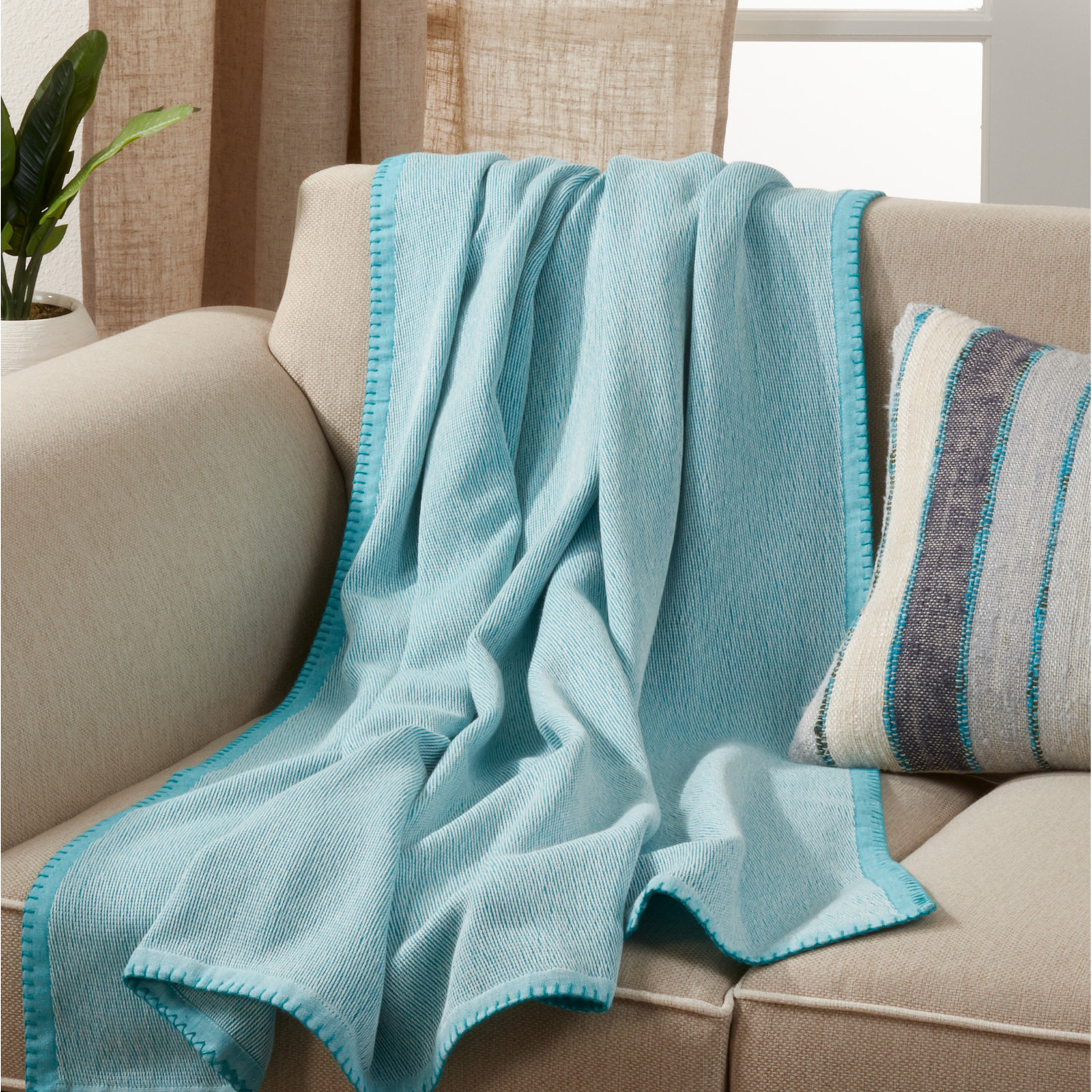Sevan Collection Hand Woven Throw Blanket, Aqua