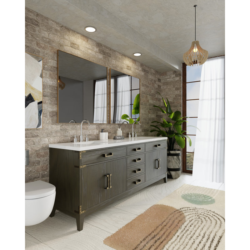 Meuble-lavabo double l 84 po x P 22 po Laurel, Chêne brun