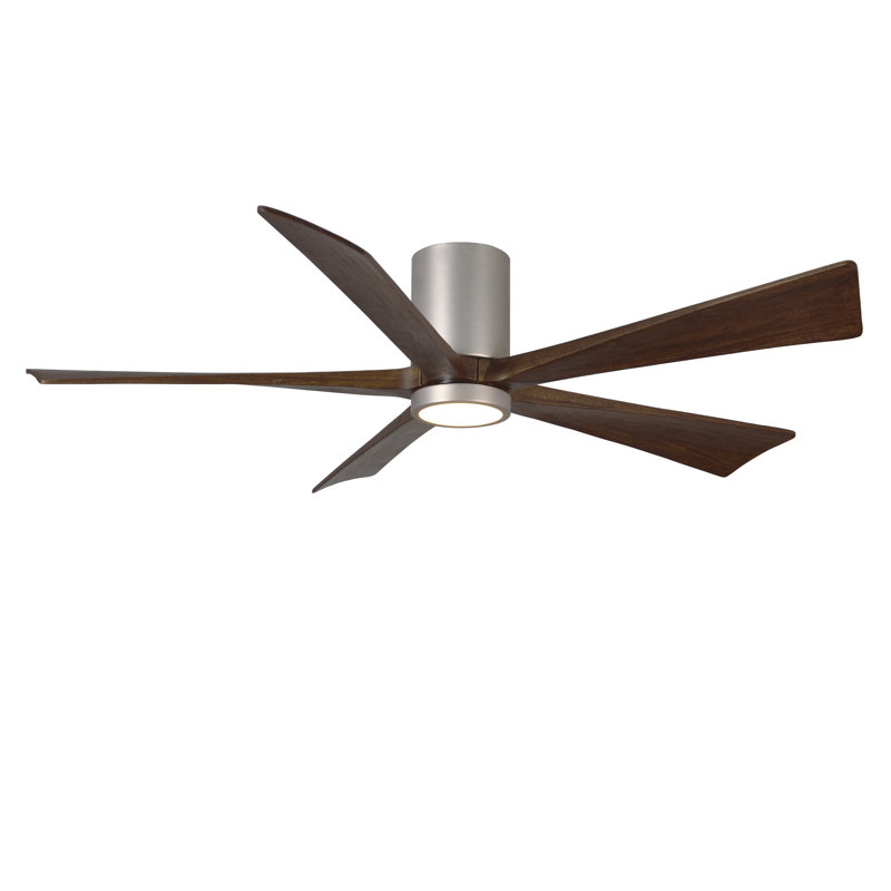 Ventilateur de plafond à 5 pales DEL avec ensemble d'éclairage inclus Irene, Nickel brossé, 60", Ton noyer