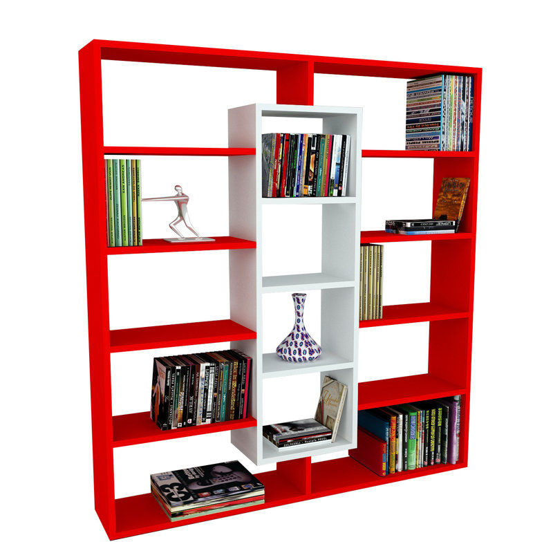 135.7cm H x 125cm W Library Bookcase, Red White