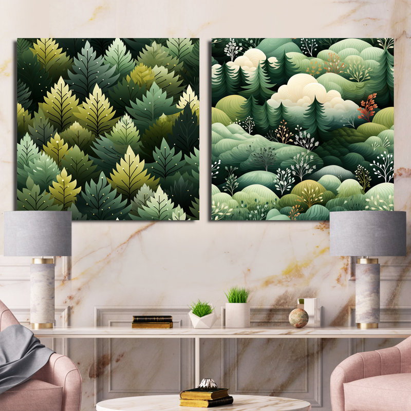 Campuzano - Ensemble de 2 collages carrés forêt, H 16 po x l 33 po, Toile tendue