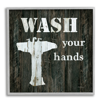 " Wash Your Hands Phrase Rustic Bathroom Sink " by Carol Robinson