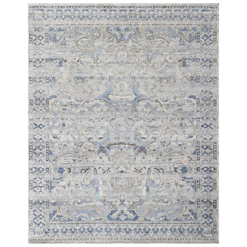 Hand Knotted Wool Oriental Area Rug in Silver/Light Gray/Blue, Rectangle 8' x 10'