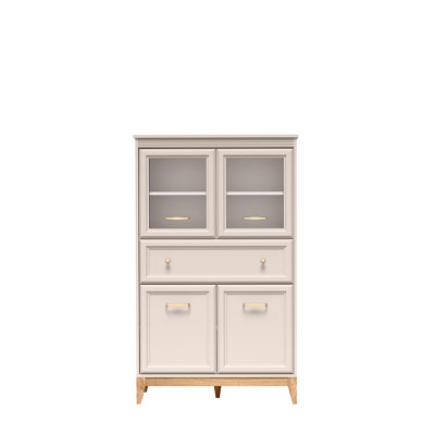 Sideboard with Glass Doors "DUBAI 5" with LED Lighting, Cashmere