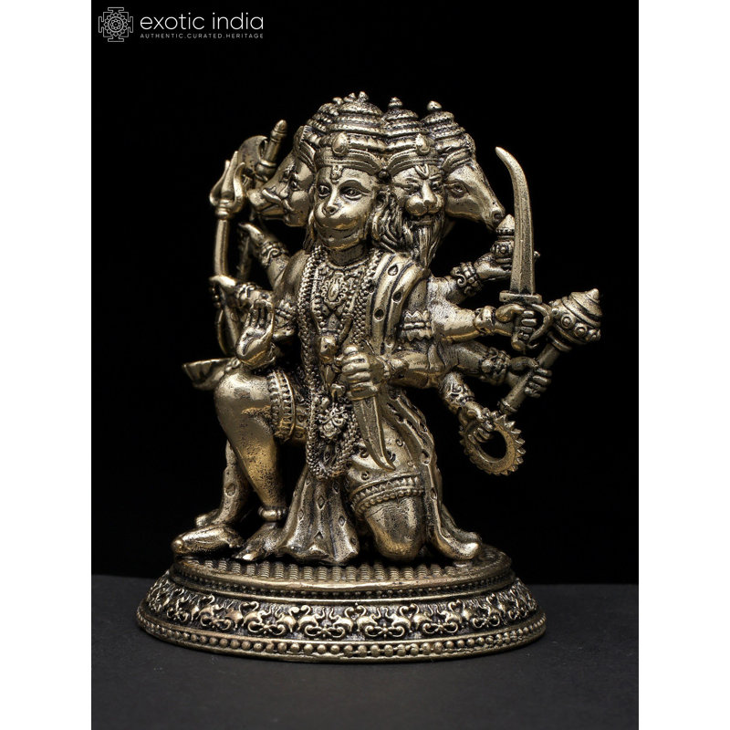 Petite statue en laiton 3 pouces Panchamukhi de Hanuman