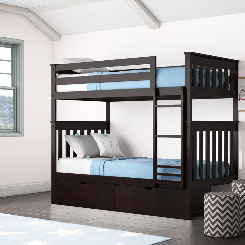 Absecon Kids Twin Over Twin Bunk Bed with Drawers, Espresso