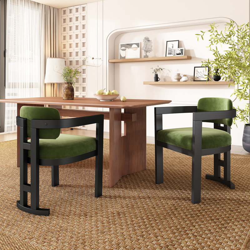 Chuang Upholstered Wood Dining Chairs, Black/Green, 2