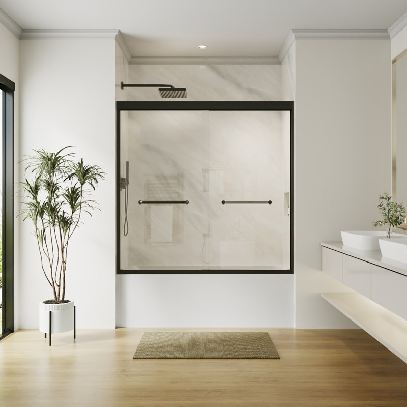 58" - 60" W x 58" H Framed Double Sliding Tub Door with 5/16" Clear Tempered Glass