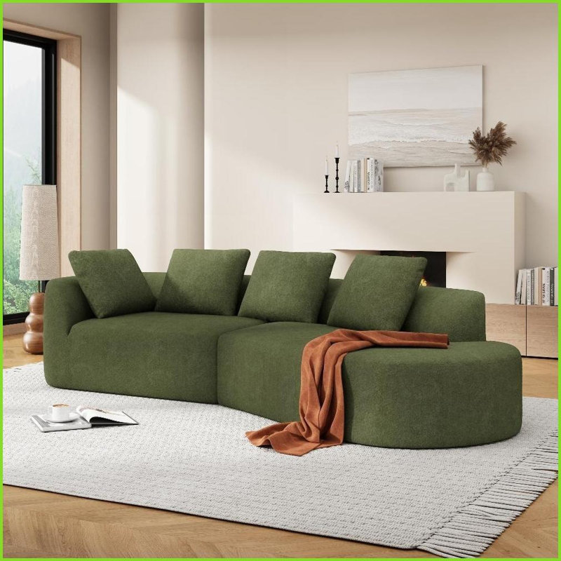 Canapé modulaire courbé de 116 po 116 po - Revêtement perle, assemblé à droite, prêt pour le salon | Mousse, polyester | Dossier rembourré | Polyester