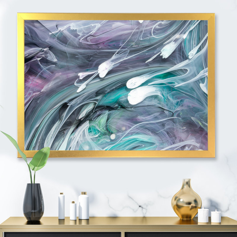 Turquoise et mauve liquide Flow Art II - œuvre d'art moderne sur toile, H 34 po x l 44 po x P 1,5 po