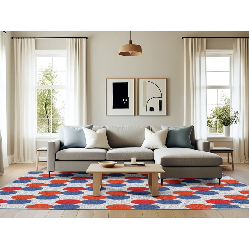 Tapis bleu à motif géométrique Kohut, Rectangle 6 pi x 9 pi