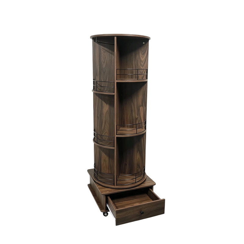 Porte-bouteilles pivotant à 360° avec tiroir, Walnut Brown