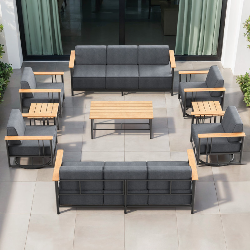 Ensemble de conversation moderne pour l'extérieur en métal pour 10 personnes avec 4 chaises pivotantes Coan