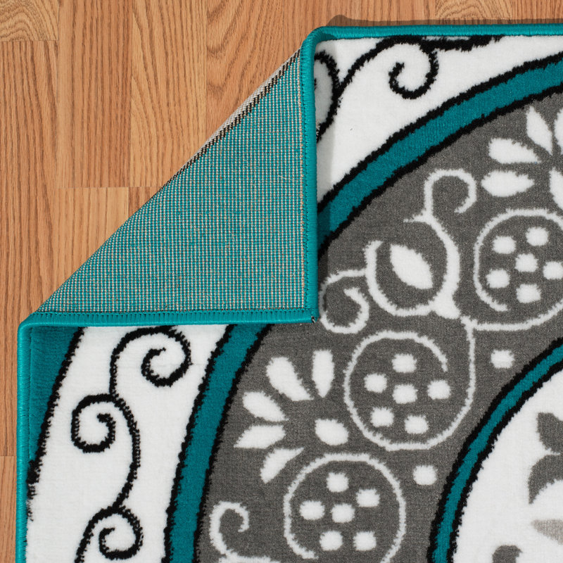 Tapis turquoise / gris Allenville, Rectangle 7 pi 10 po x 10 pi 6 po