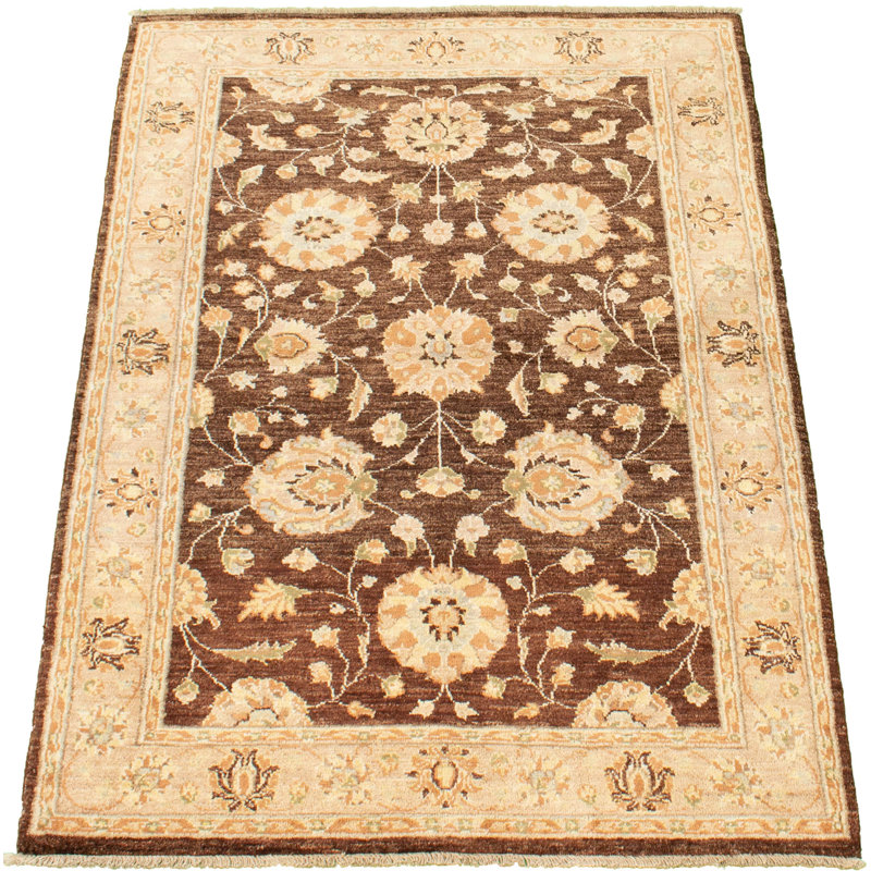 Tapis zone en laine chobi doré/brun 4 pi x 6 po main one-of-kind-noué la 2010 Allahna