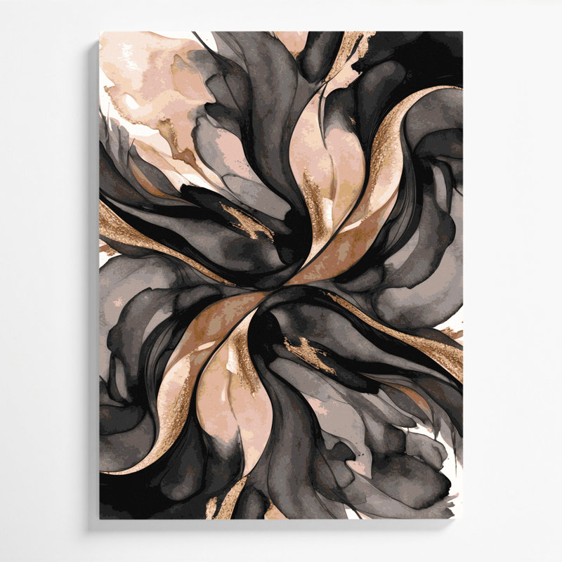 Aquarelle abstraite, art mural noir sur toile 91, H 20 po x l 30 po