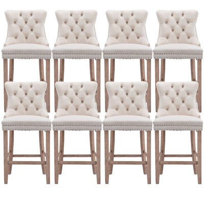 Contemporary Counter Height Velvet Bar Stools (Set of 8)