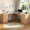 Bureau de direction en L 68,9 pouces avec station de charge, bureau d'angle cannelé moderne avec tiroir classeur et armoire de rangement, bureau personnel en bois, bureau d'ordinateur, bureau en chêne naturel