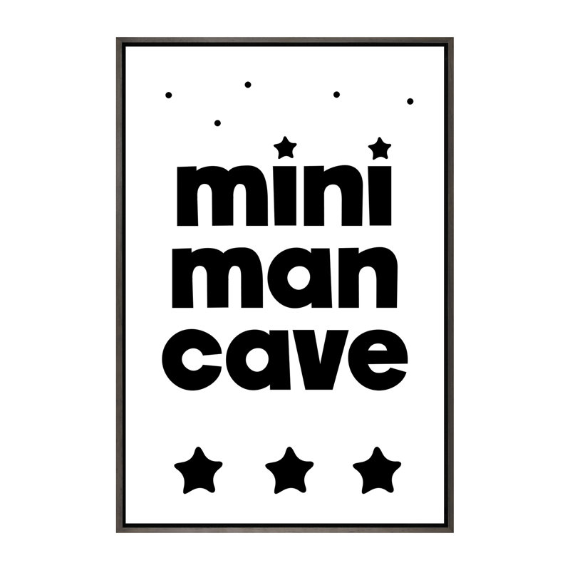 Mini Man Cave - reproduction d'art textuel, H 60 po x l 40po x P 1,5 po, Toile avec cadre gris, Pas de tapis