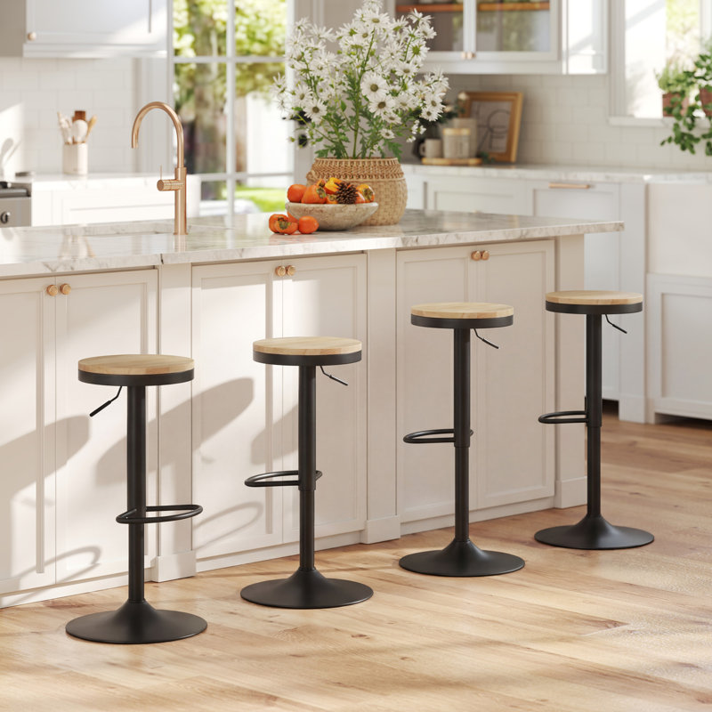 Ensemble de 2 tabourets de bar réglables en bois noir naturel