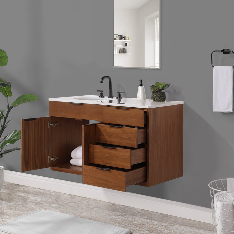 Bexley 42" Wall-Mounted Single Bathroom Vanity with Quartz Top