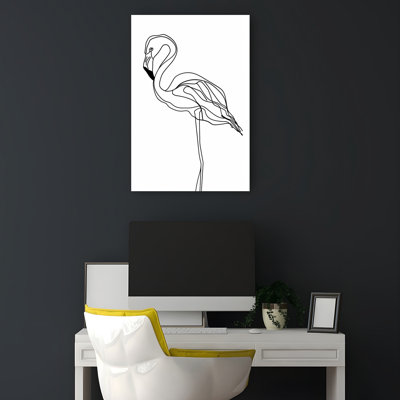 Graceful Flamingo Drawing Contemporary Modern Retro Bird Flamingo Wall Art