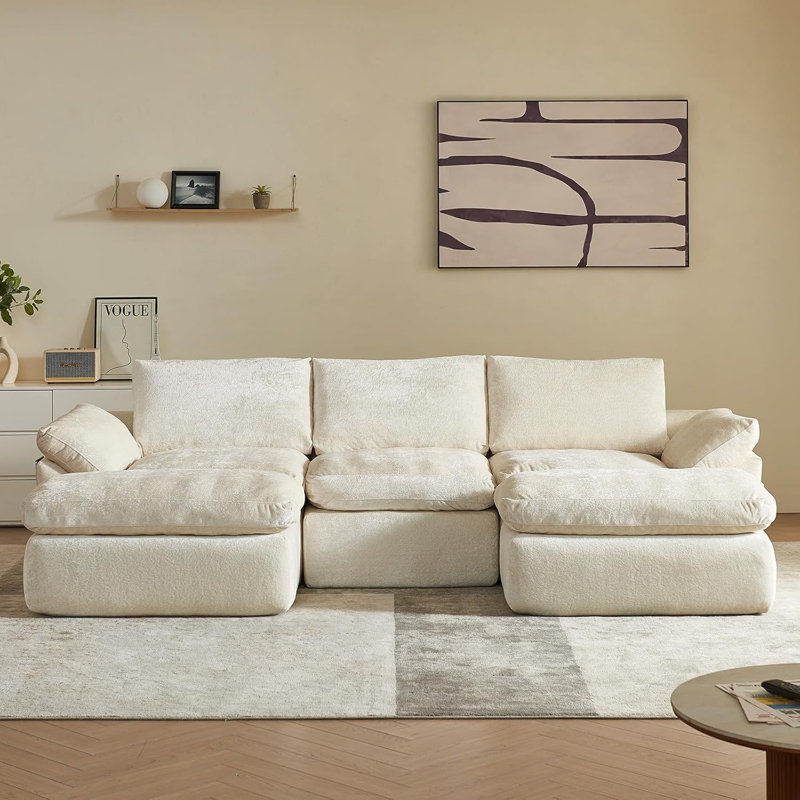 108" Cloud U-Shape Sectional Sofa - Deep Seat Boneless Upholstered, Modern Modular With Pillows Included, Living Room & Apartment No Assembly​