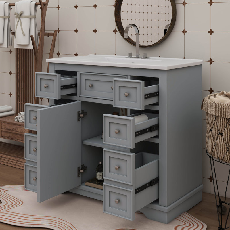 Meuble-lavabo de salle de bain 36 po, Gris