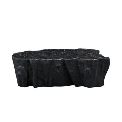 48.62 Inch Unique Shape Fiberglass Coffee Table - Mid-Century Modern Sturdy Tea Table for Living Room, No Assembly Required, Black