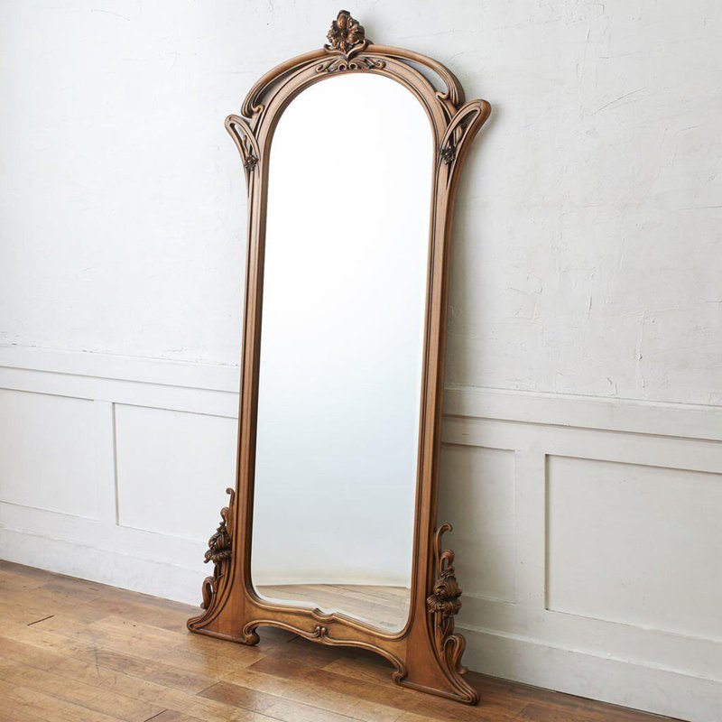 French retro arched carved floor-length mirror