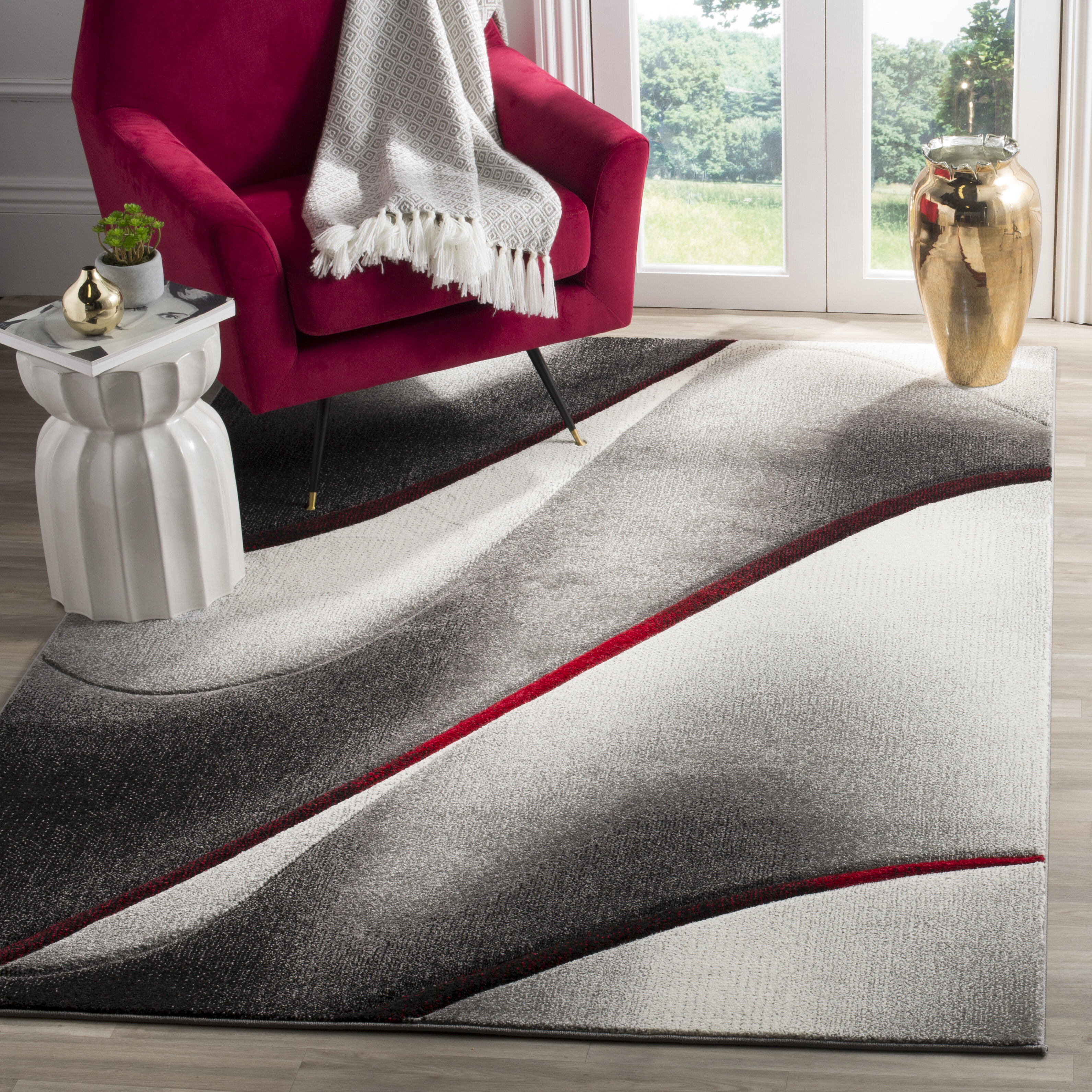 Red and outlet grey rug