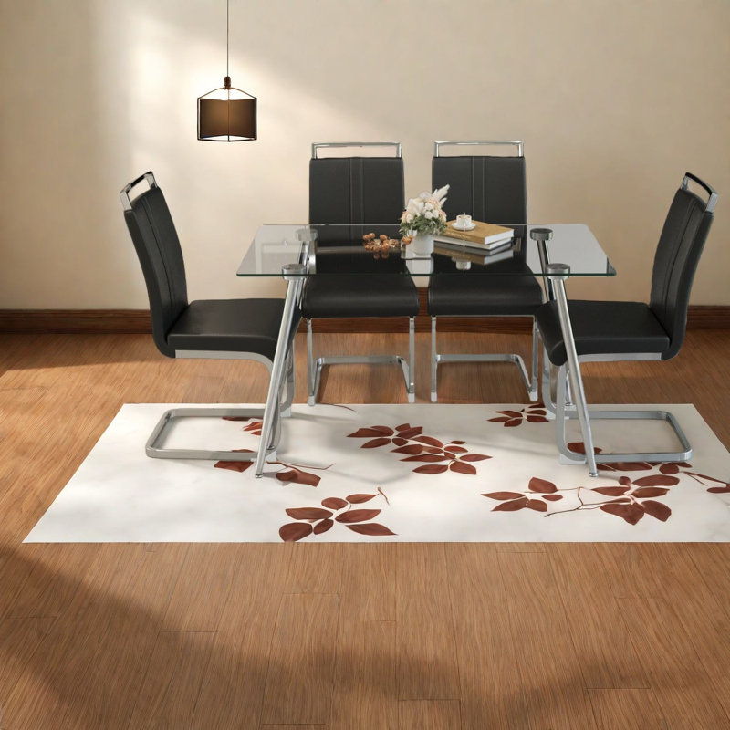 Ensemble de table de salle à manger moderne en verre pour 4 avec pieds argentés, idéal pour les cuisines