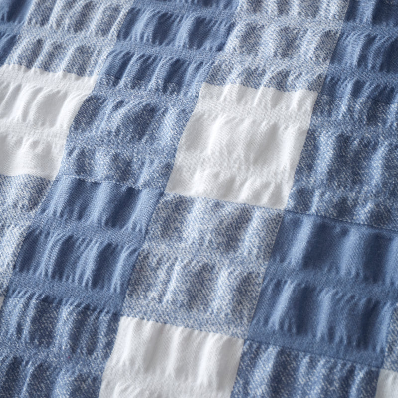 Brushed Seersucker Gingham Reversible Duvet Cover Set, Blue, Full Duvet Cover + 2 Standard Pillowcases