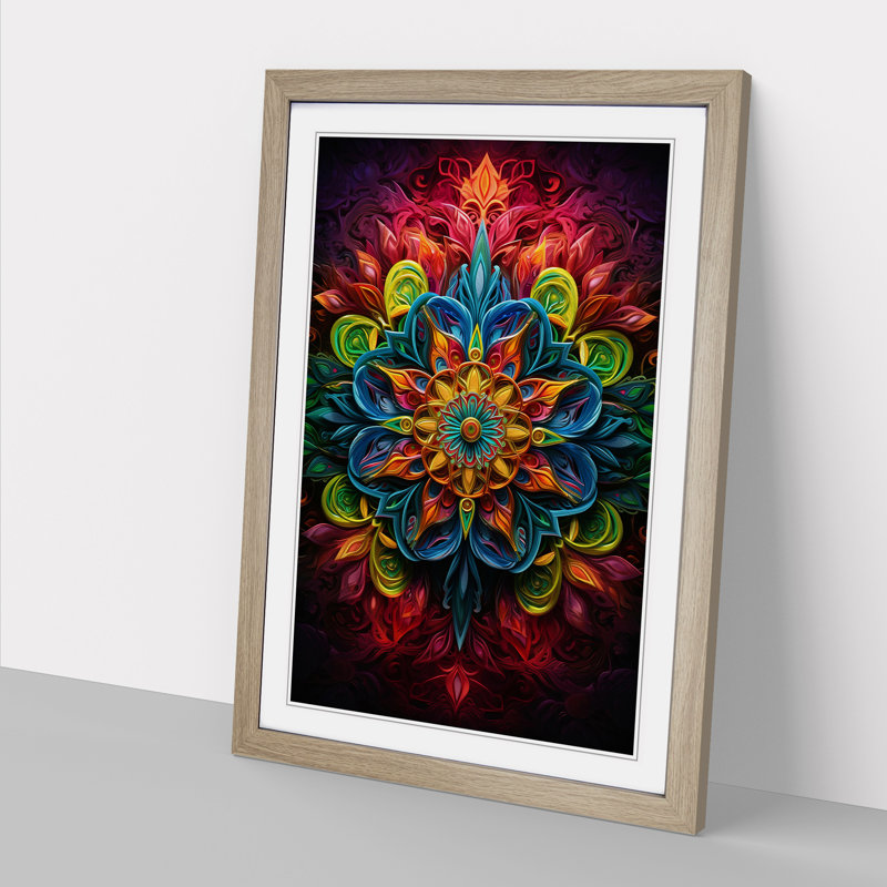 Mandala Neo-Plasticism No.2 - Single Picture Frame Print on Wood, 46cm H x 34cm W x 2cm D, Oak