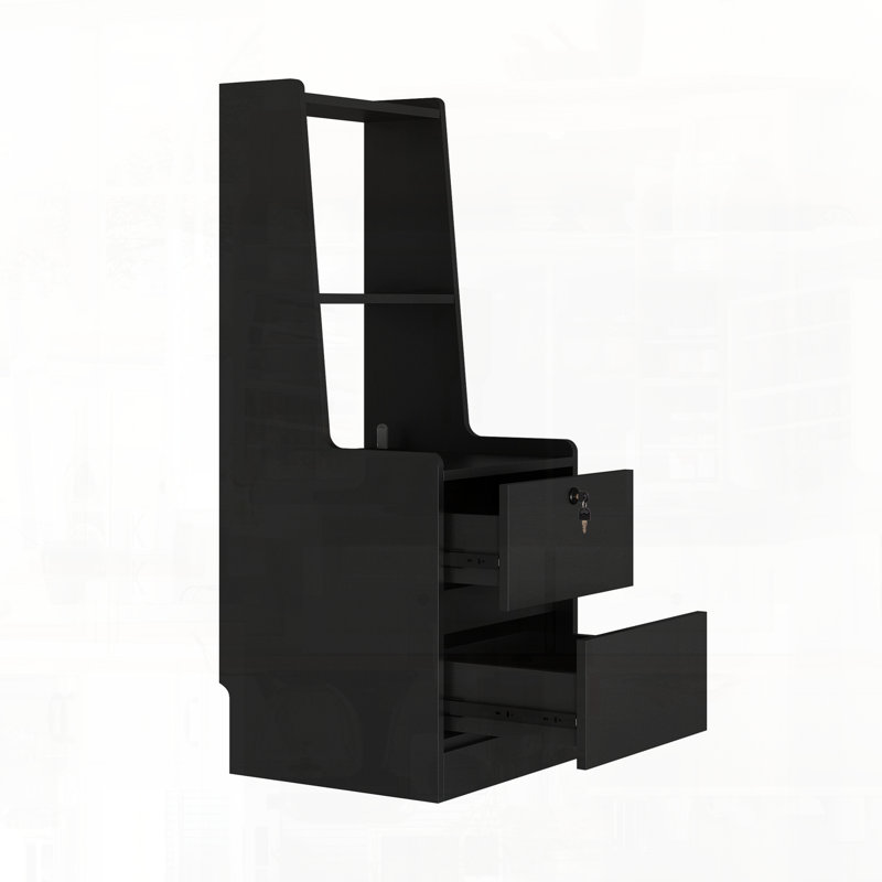 Table de chevet moderne avec station de charge, veilleuse et armoire de rangement, Noir