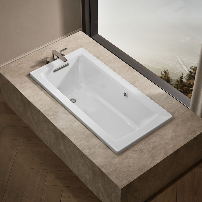 Archer Drop-In Bath with Bask Heated Surface and Reversible Drain, White