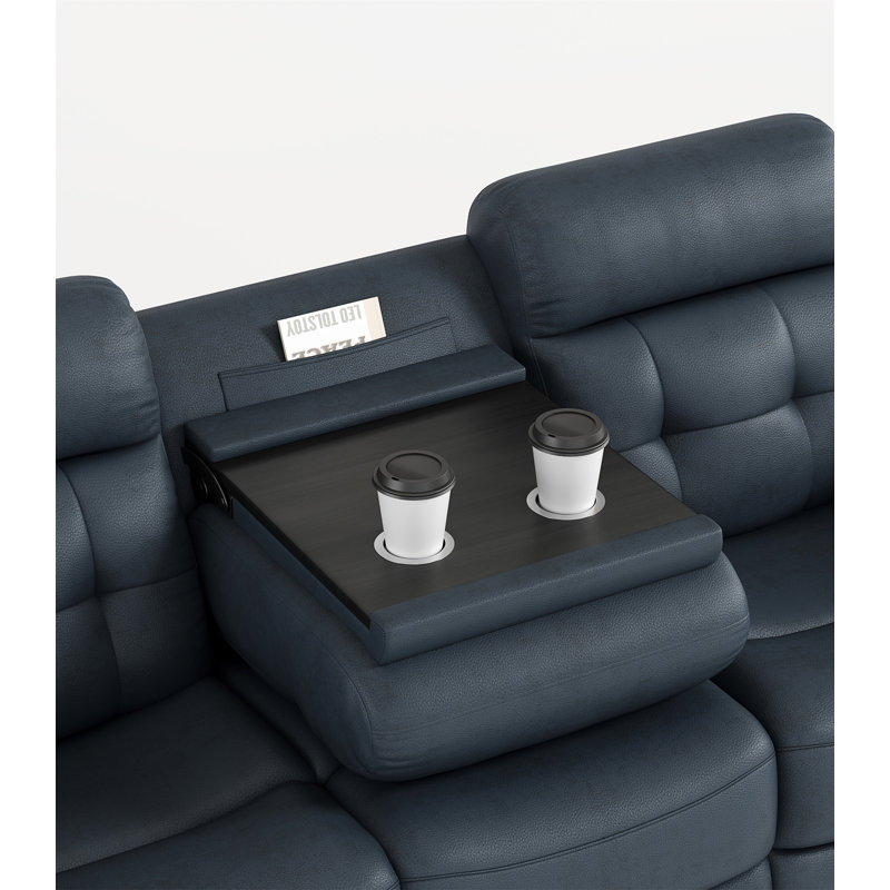 Genuine Leather Non-Power Reclining Sofa With Drop Down Table