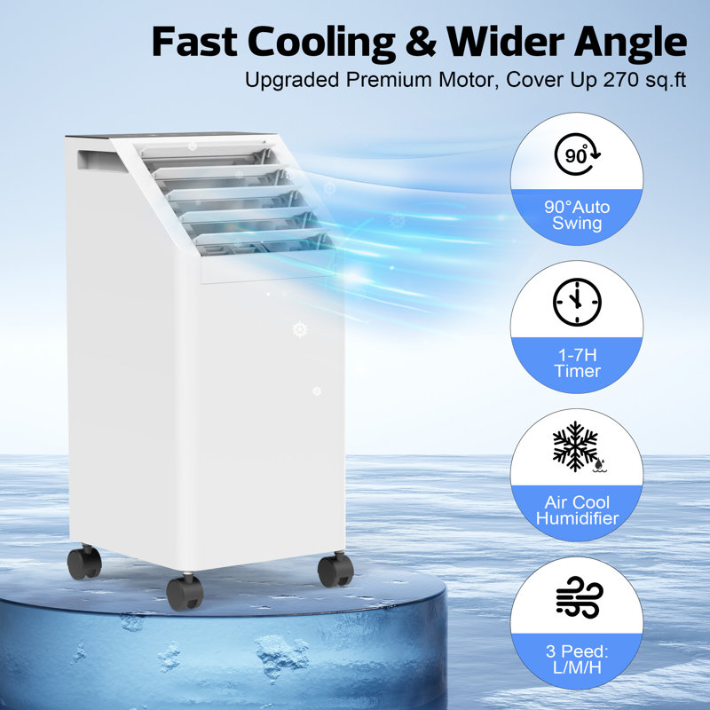 Refroidisseur d'air par évaporation 2026 avec réservoir d'eau de 1 gallon, 3 vitesses, 4 modes