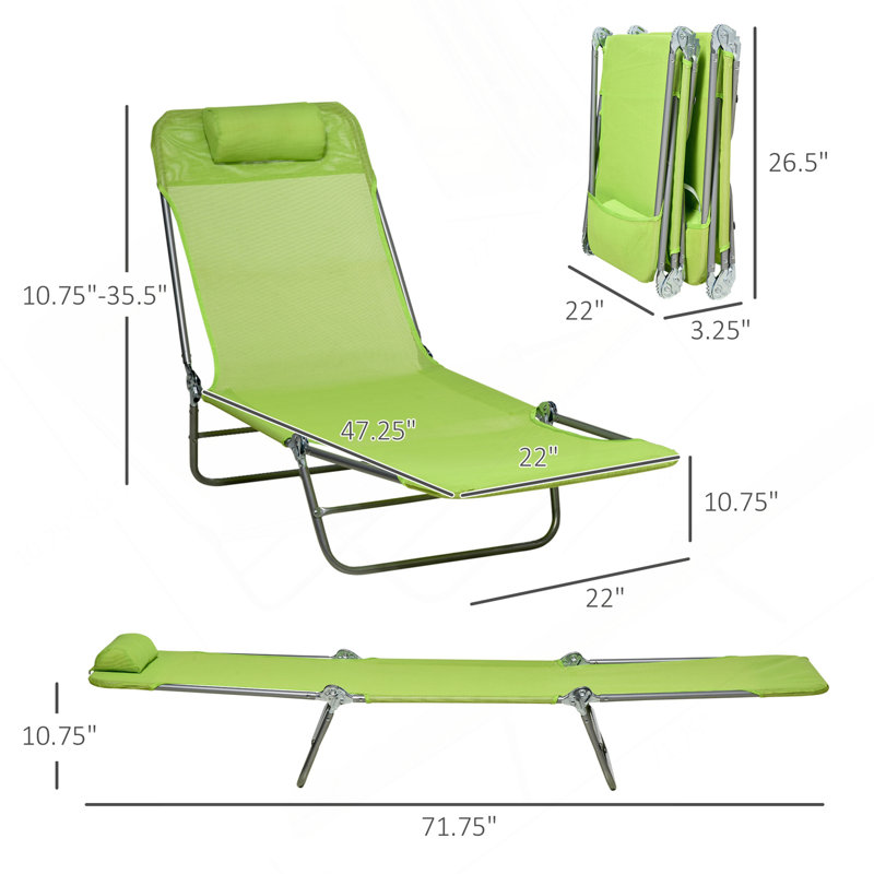 Outsunny 2 Piece Folding Chaise Lounge Chairs, Pool Sun Tanning Chairs, Outdoor Lounge Chairs With 6-Position Reclining Back, Breathable Mesh Seat, Headrest For Beach, Yard, Patio, Green