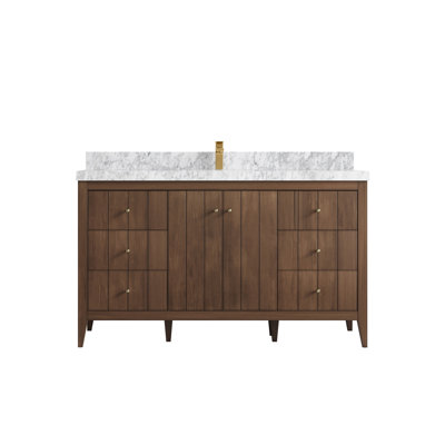 Atlanta Teak 60'' Single Bathroom Vanity with Marble Top