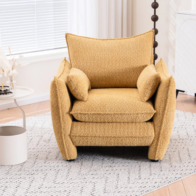 Chaise de salle à manger angulaire jaune avec siège en chenille, vaste espace pour les jambes, idéal pour les cafés, assemblage rapide, conception à angle vif moderne, soutien ergonomique, installation peu encombrante