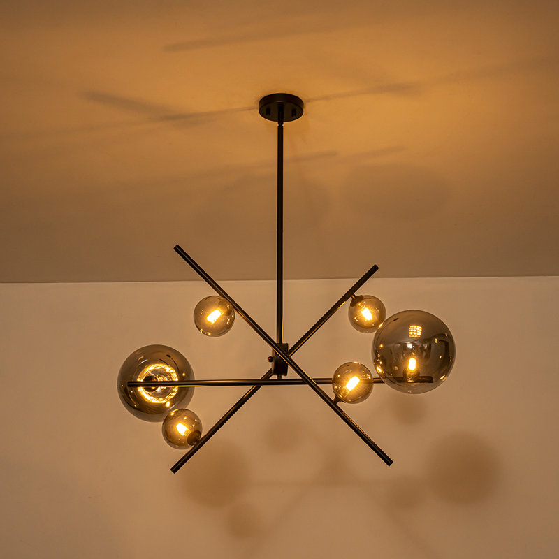 Lustre contemporain spoutnik en verre 6 lumières
