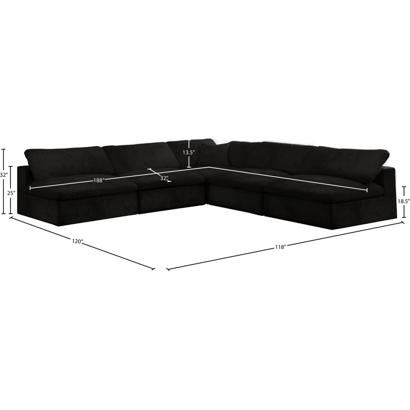 Cozy 118" Wide Velvet Reversible Modular Corner Sectional, Black Velvet