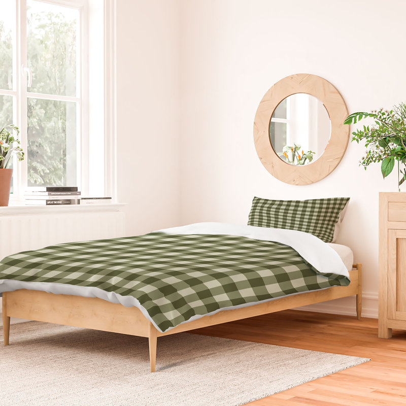 Ensemble de housse de couette Color Poems Gingham Moss, Vert, Housse de couette simple + 1 taie décorative